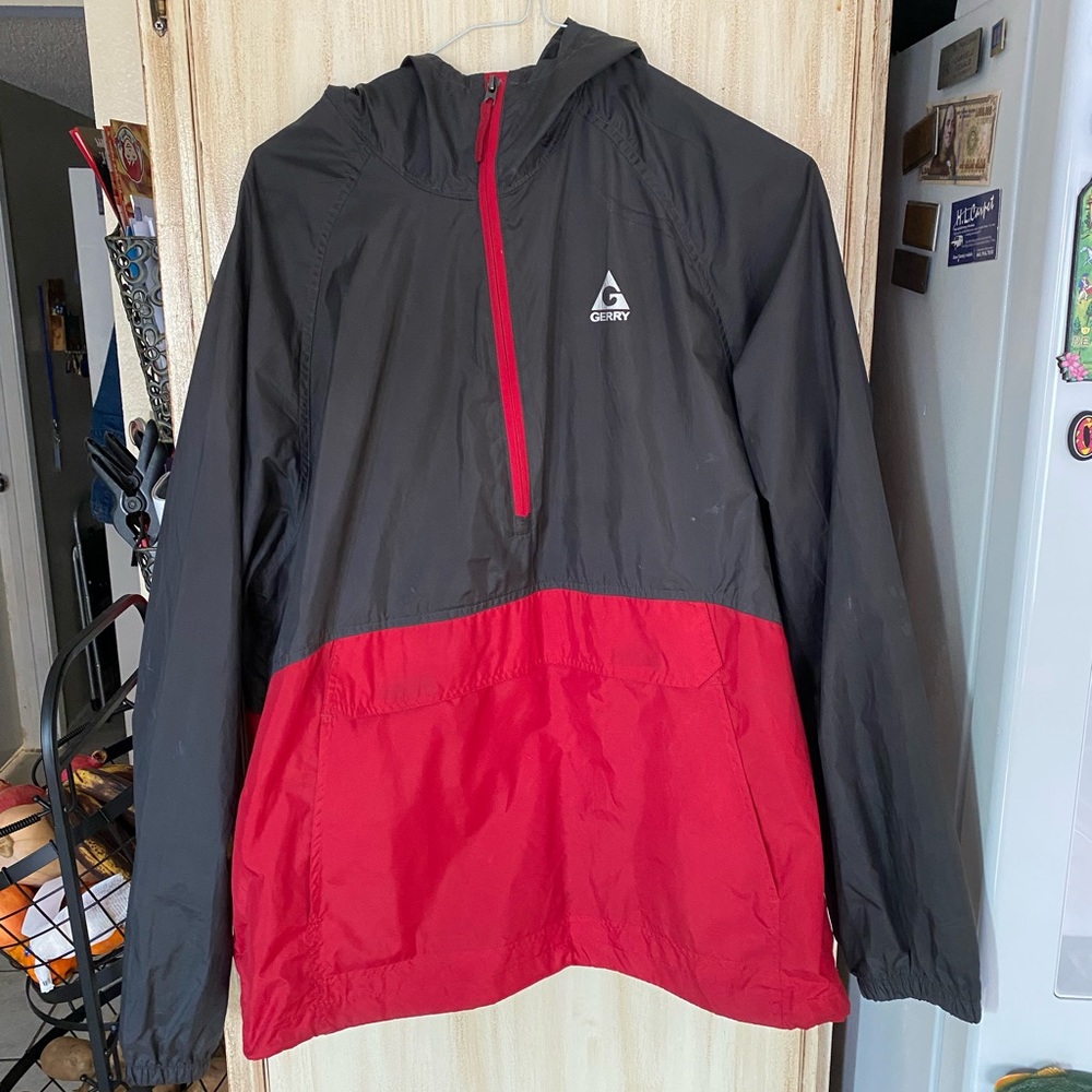 Red and grey windbreaker